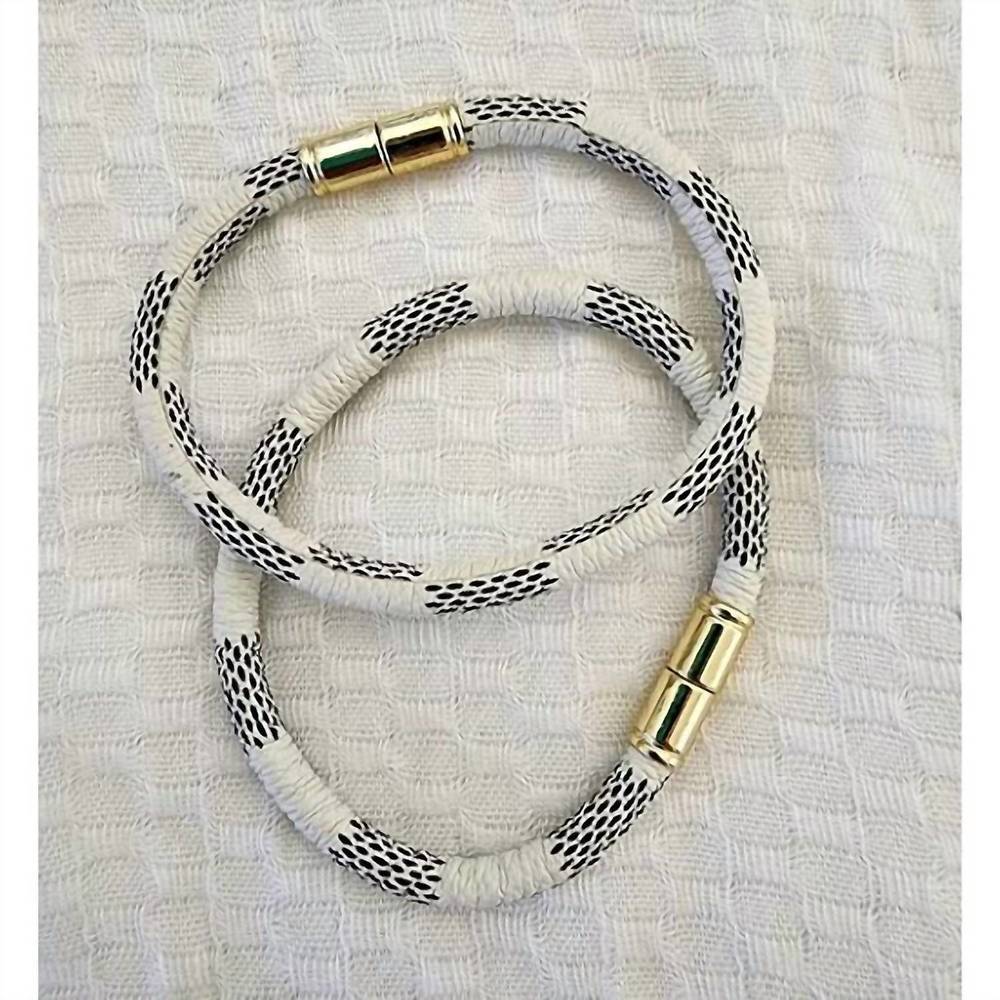 NEW DANI & EM women's checkered magnetic clasp statement bracelet in white